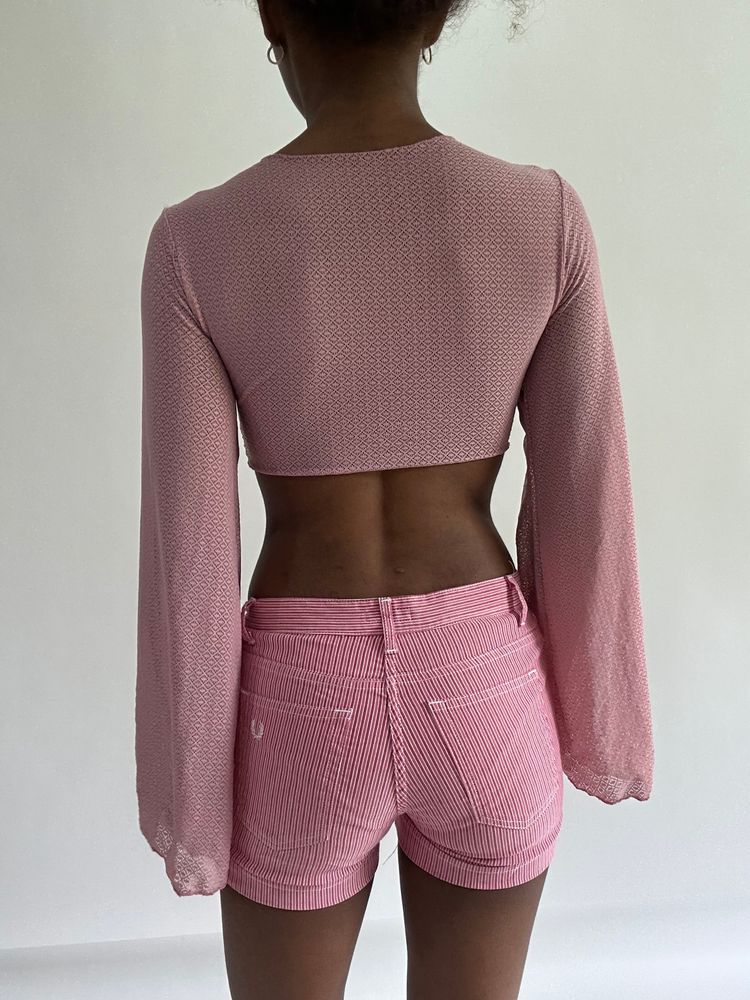 sailor drop | small pink flared sleeve tie up top image 5