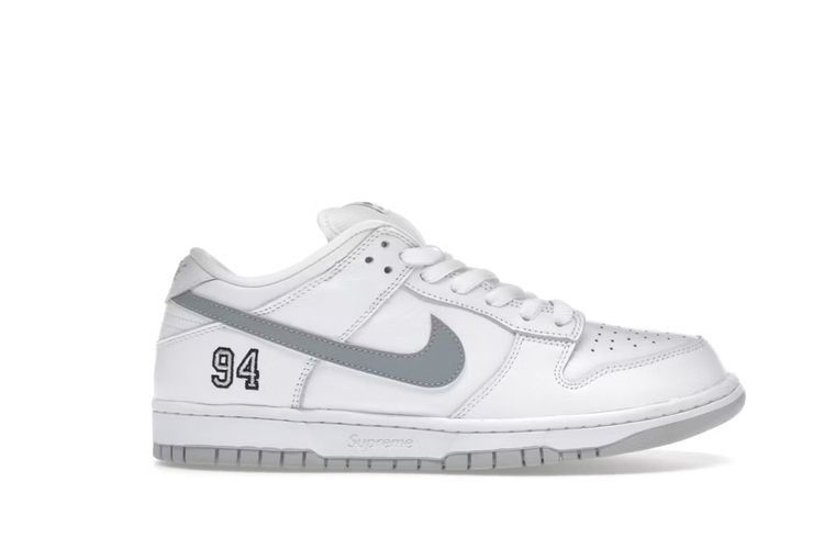 Nike SB Dunk Low Supreme 94 White Metallic Silver