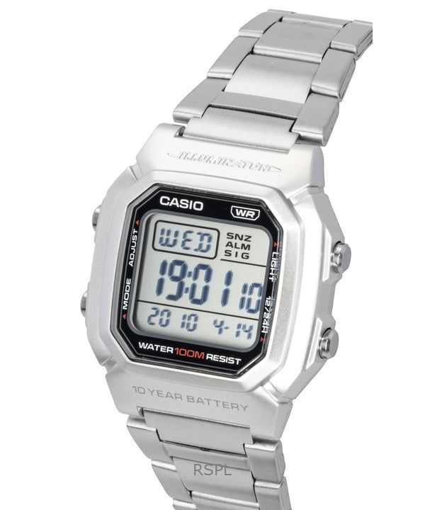 Casio Digital Stainless Steel Bracelet Quartz W-800HD-1AV 100M Men's Watch 3