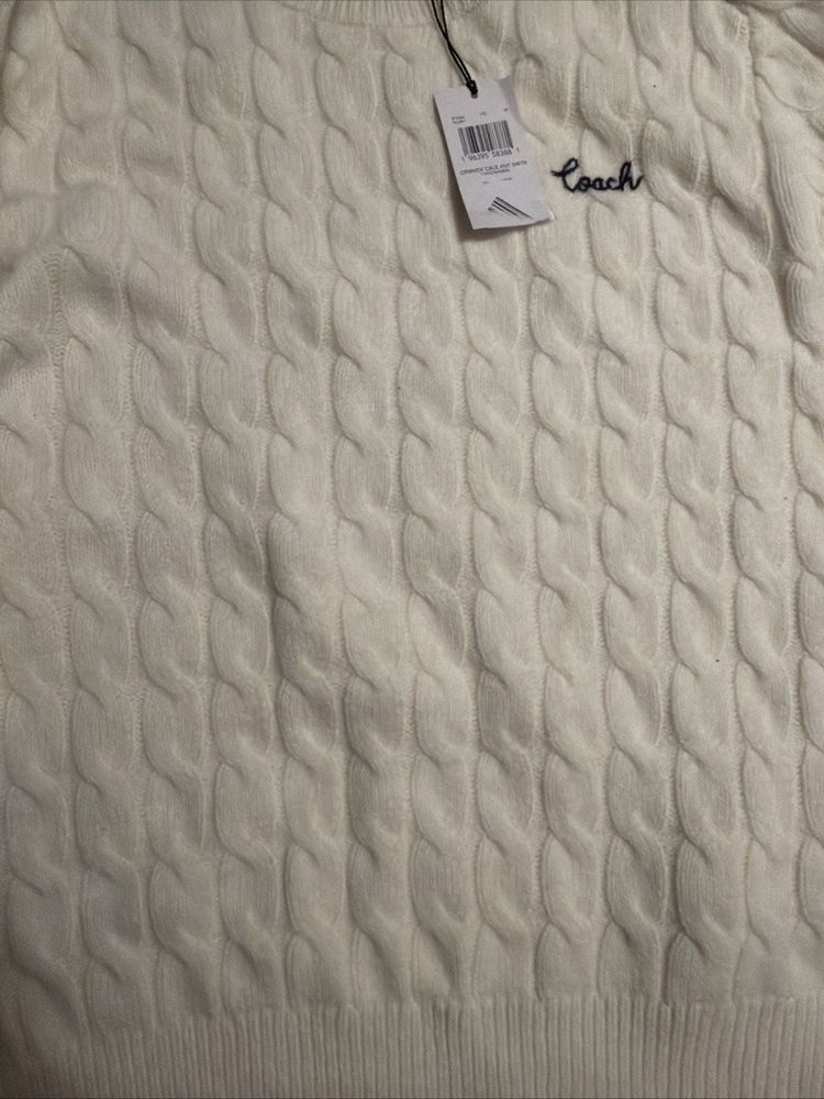 Immagine di Coach Cable Knit Sweater Ivory Cashmere Blend Medium Jumper £275 BNWT Crewneck 3