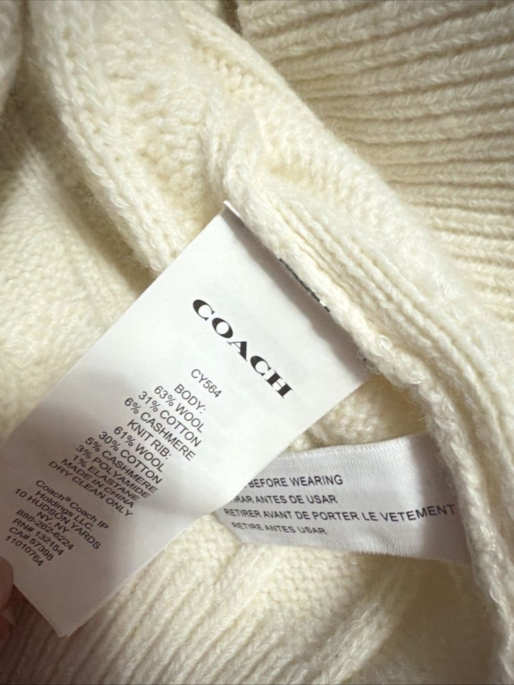 Immagine di Coach Cable Knit Sweater Ivory Cashmere Blend Medium Jumper £275 BNWT Crewneck 5