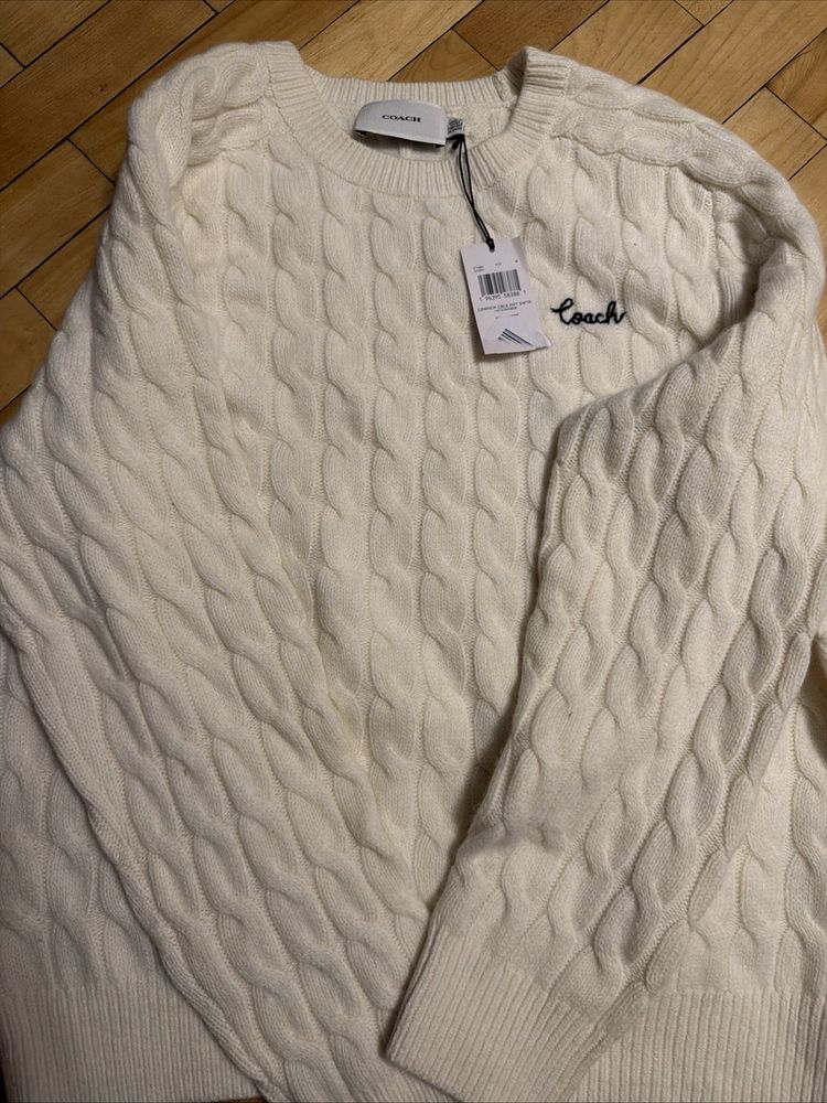 Immagine di Coach Cable Knit Sweater Ivory Cashmere Blend Medium Jumper £275 BNWT Crewneck 1