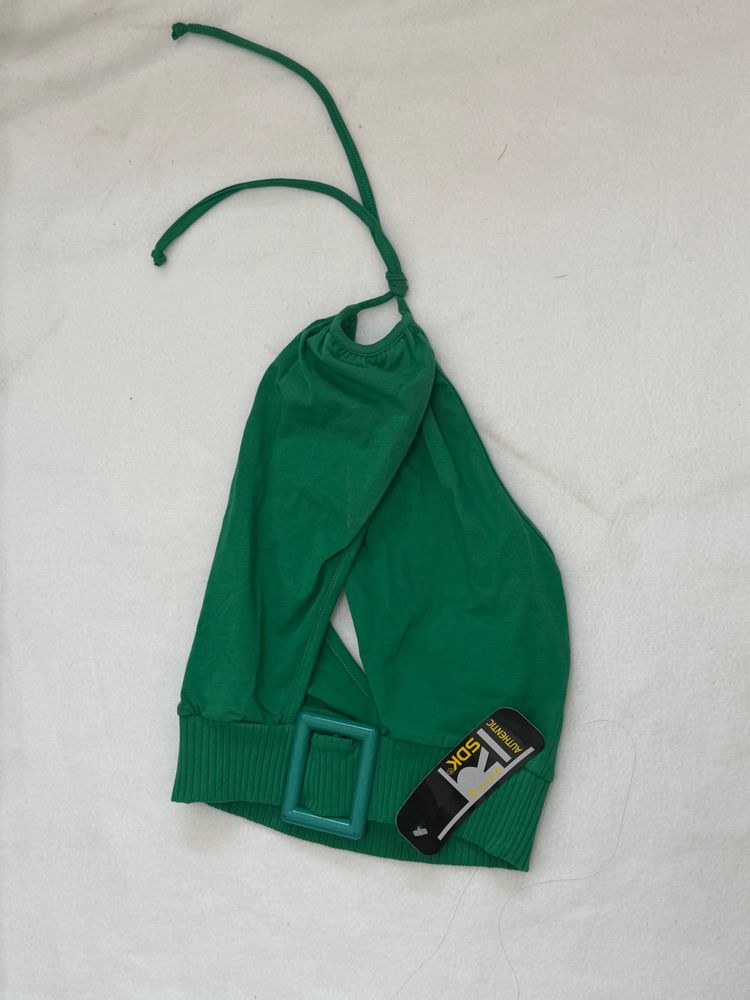 Buckle Green Halter Top With Belt Buckle Detail product image