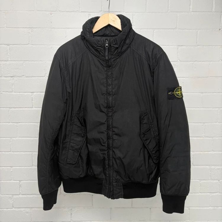 Stone Island Black Nylon Tela Quilted Jacket With Concealed Hood image 1