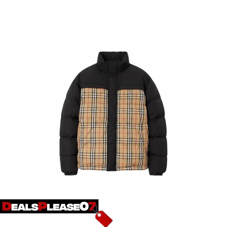 burberry reversible Black And Beige Checkered Puffer Jacket