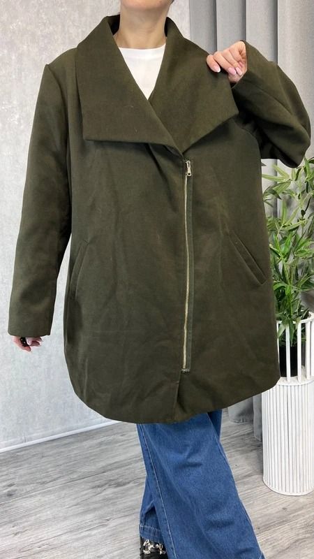 Płaszcz flauszowy z kołnierzem i zamkiem khaki rozmiar 54 plus size 3