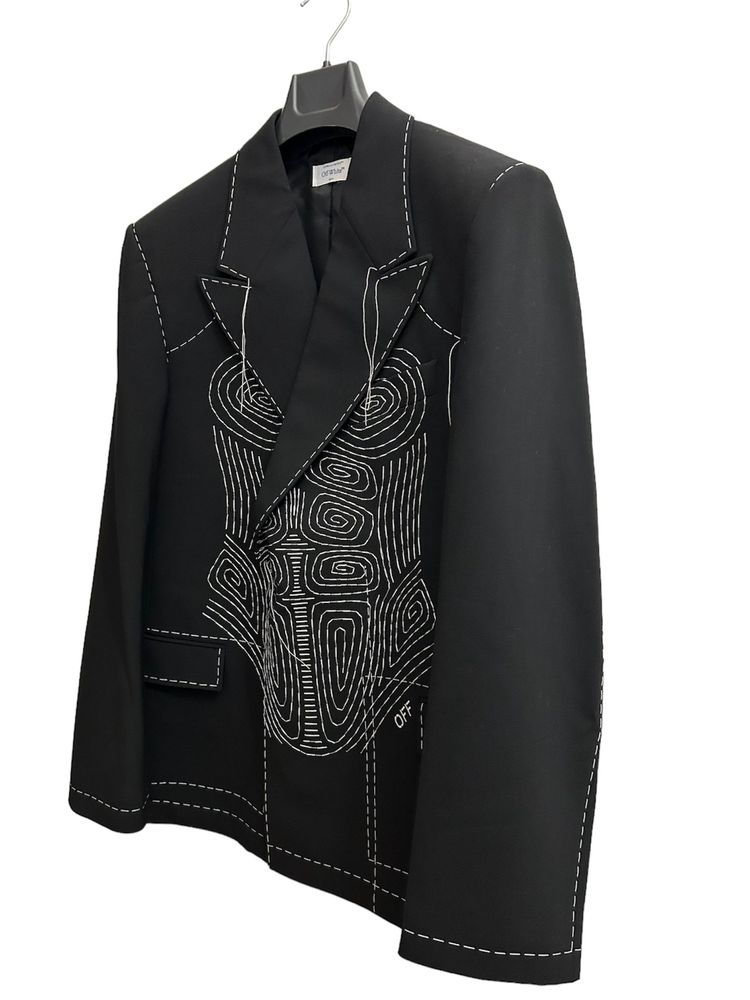 Off-White Black Blazer with White Stitching Detail image 3