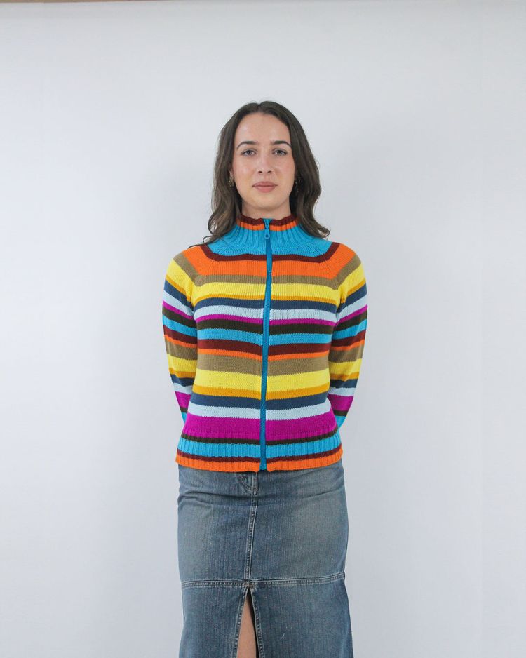 gilmore girls | medium rainbow striped zip jumper image 1