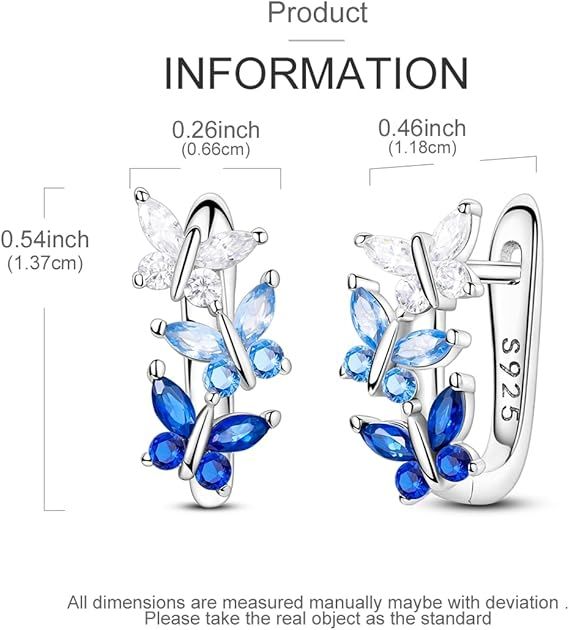 Silver Butterfly Earrings With Blue And White Stones image 5