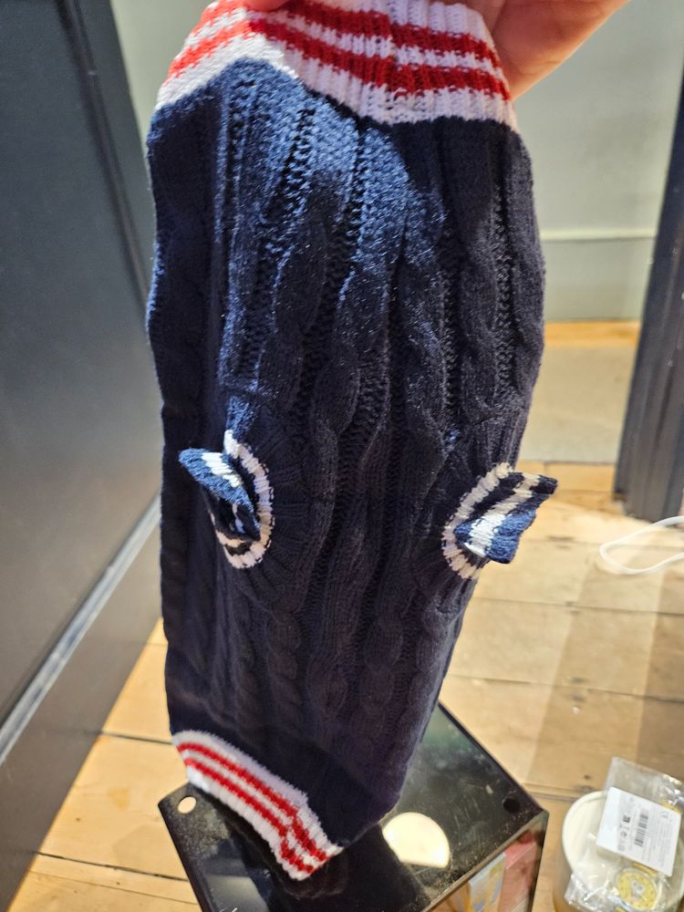 Other Dog Navy Blue Cable Knit Sweater With Red And White Stripes product image