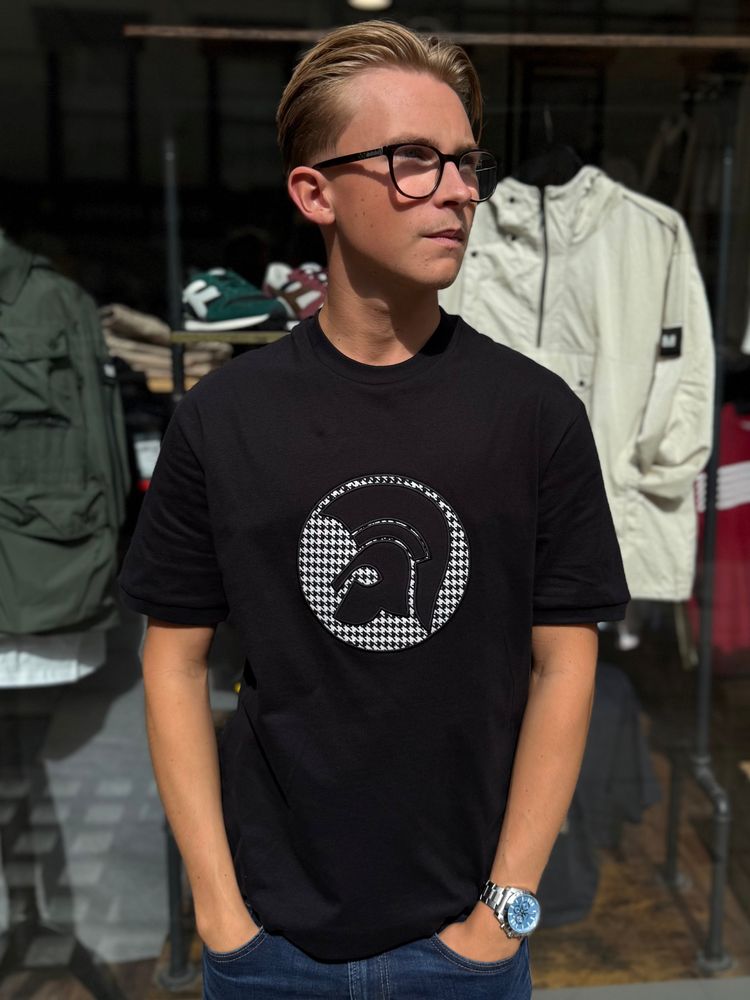 Trojan Applique Houndstooth Jacquard Tee Black