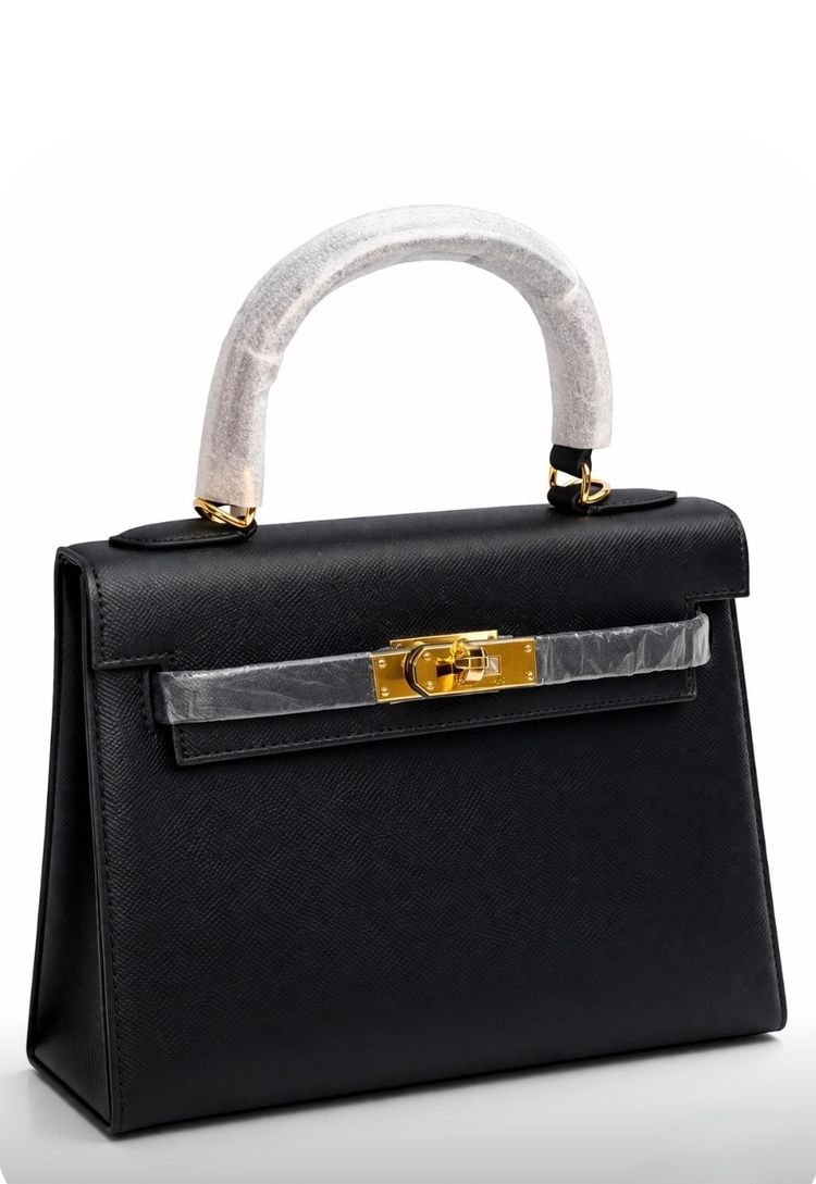 Black Structured Handbag With Gold Hardware