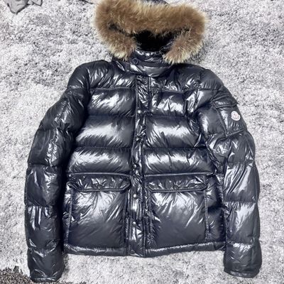 size 5 (XL - 24") Moncler HUBERT Black Puffer Jacket With Fur Hood
