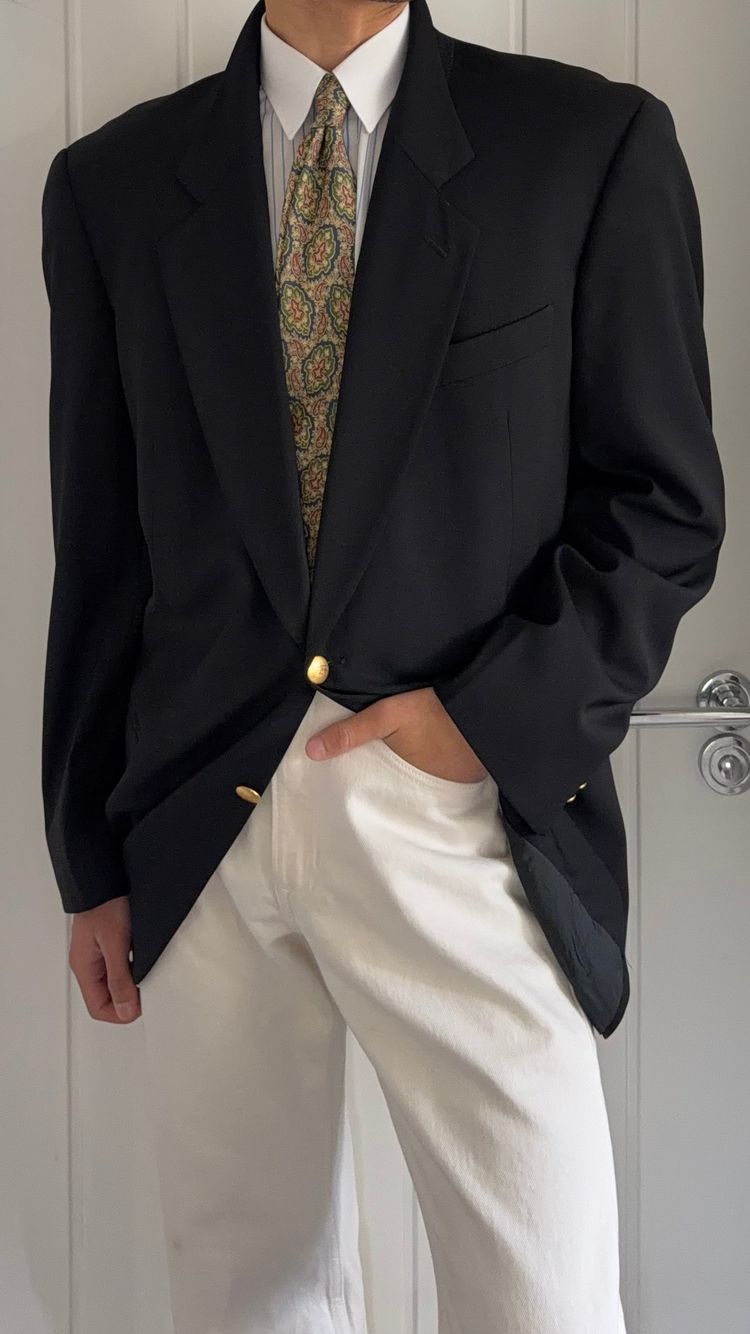 Giorgio Armani 1980s 2B Metal Button Wool Sport Jacket Blazer Black - Size XL image 4