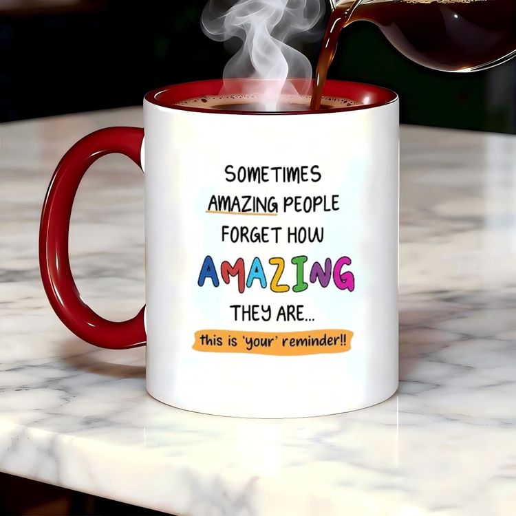 Personalized Sometimes Amazing People Forget Ceramic Coffee Mug – Inspirational Quote, Colorful Typography & Uplifting Novelty Cup (M1181) 2