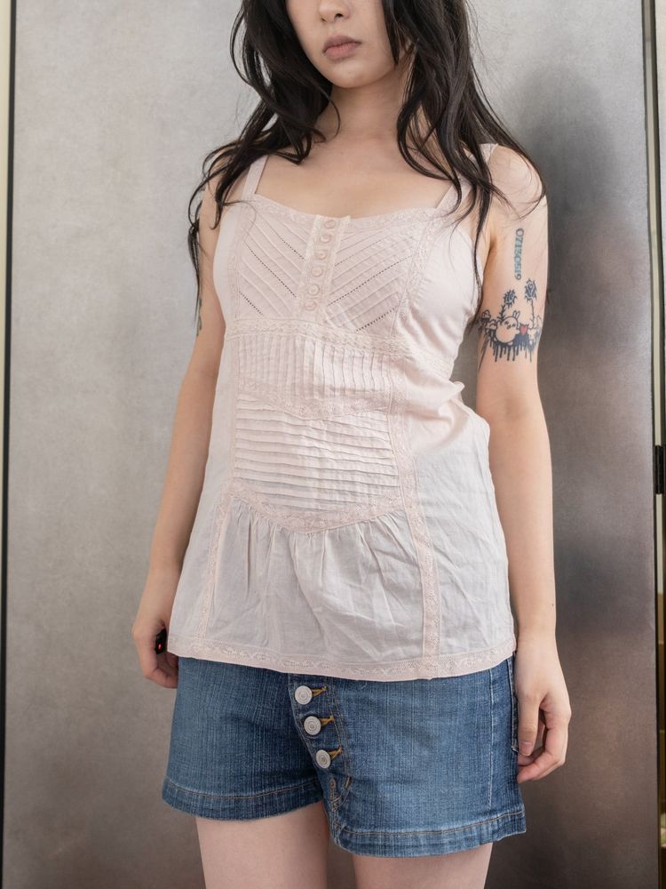 BLUSH PINTUCK LACE CAMISOLE