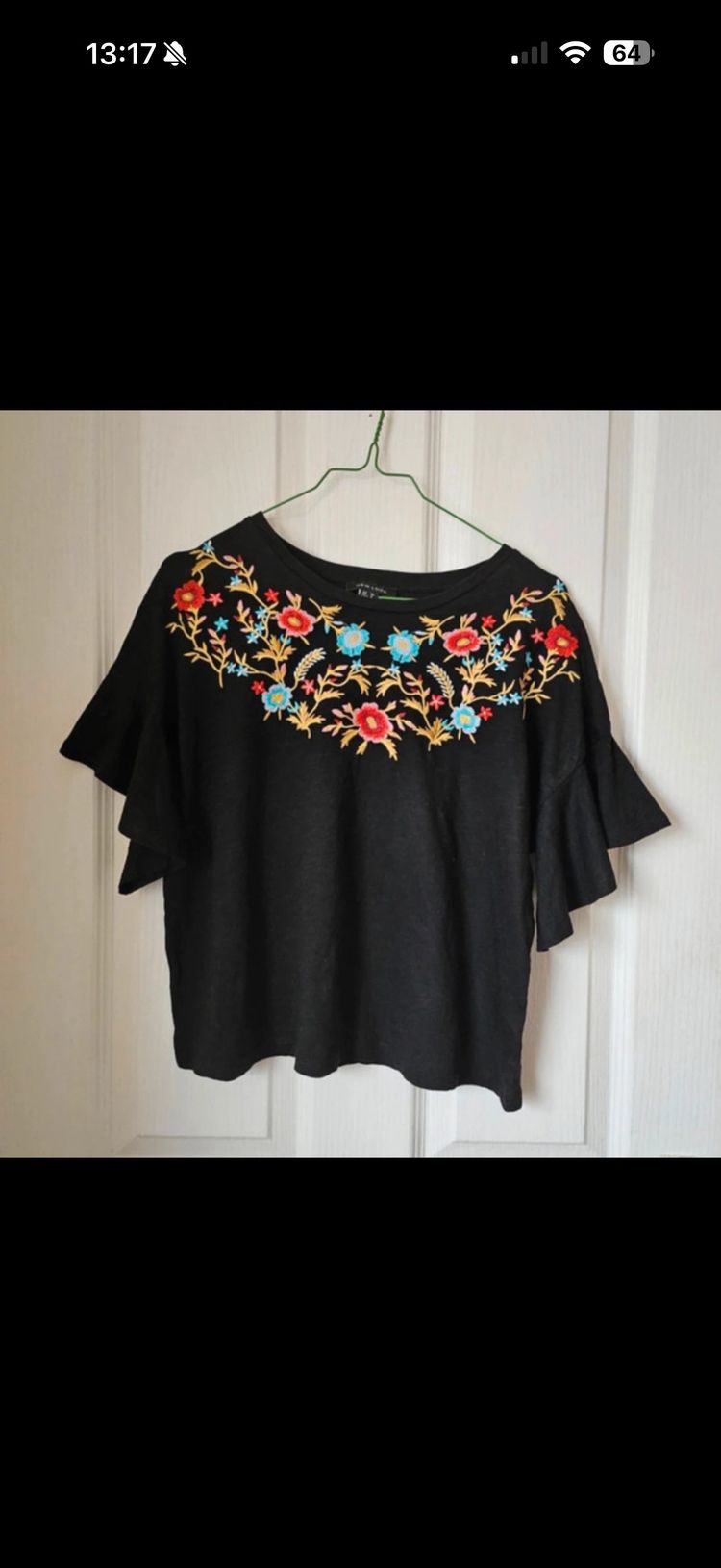 New Look Black Top With Floral Embroidery