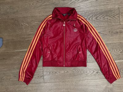 Adidas Red Track Jacket With Orange Stripes
