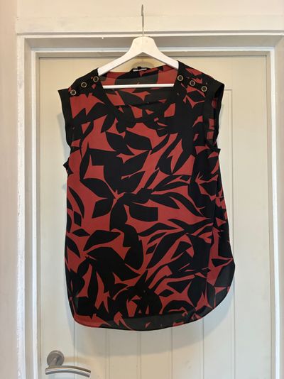 Black And Rust Abstract Print Sleeveless Top