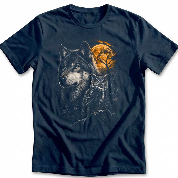 Wolf Owl Trees Silver Orange T-Shirt EU image 4