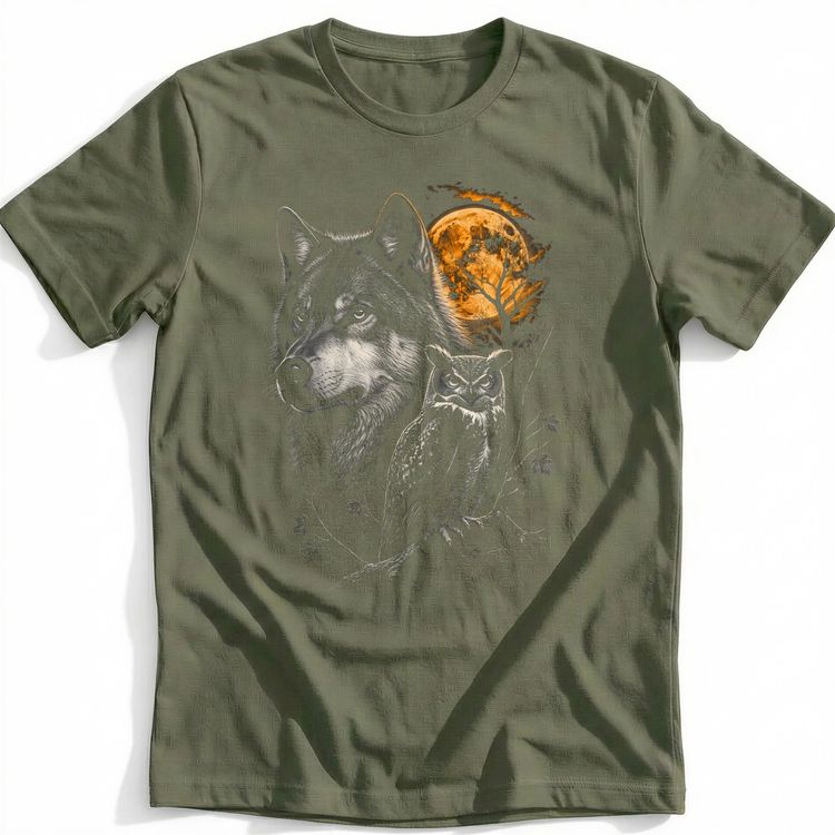 Wolf Owl Trees Silver Orange T-Shirt EU image 2