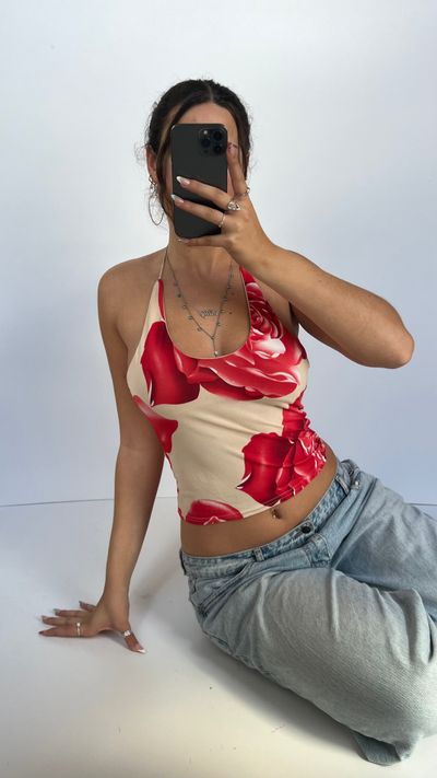 00s red floral halter cami- size M