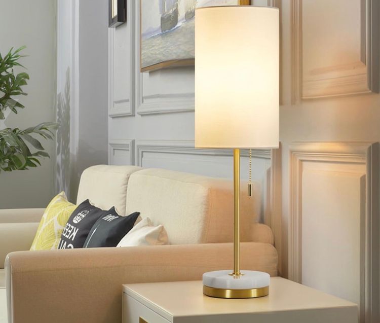 Set Gold White Marble Effect Table Lamps Set of 2 Bedside Lamps NEW product image