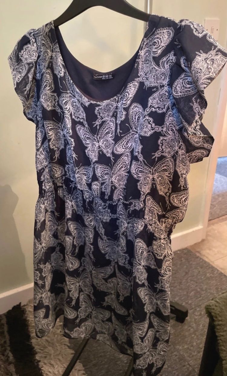 Black And White Butterfly Print Dress