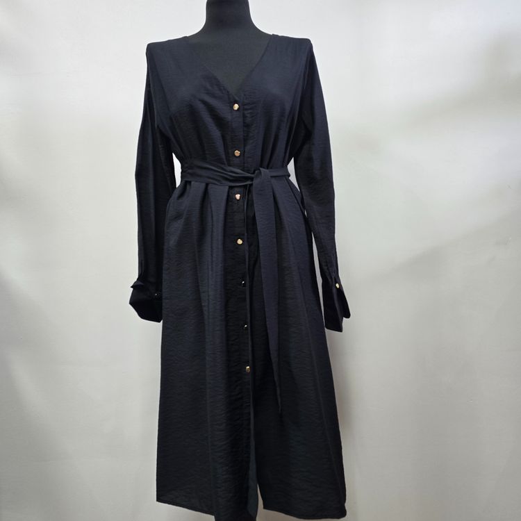 Black Long Sleeve Belted Dress