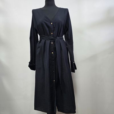 Black Long Sleeve Belted Dress