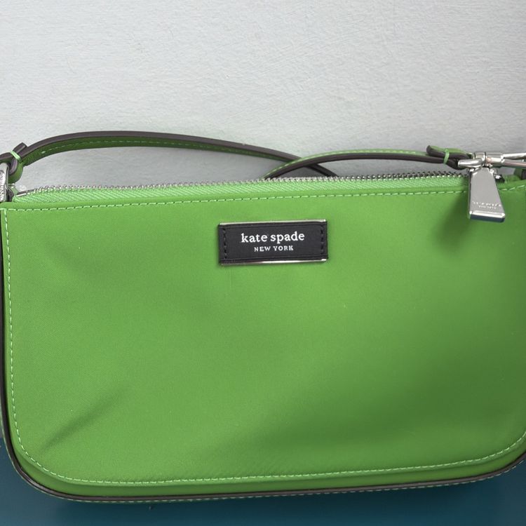 359 Kate Spade Sam Icon Nylon Mini Pochette Wristlet Shoulder Bag Green BNWT image 1