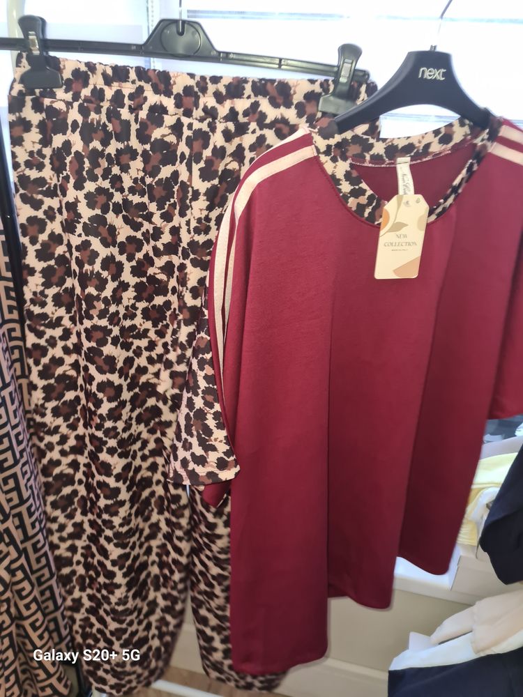 Leopard Print Pants And Red Top With Leopard Collar image 1