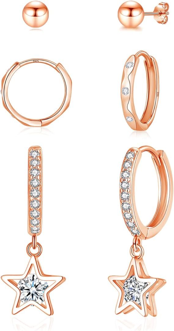Silver Earrings Set With Cubic Zircon Star And Hoops
