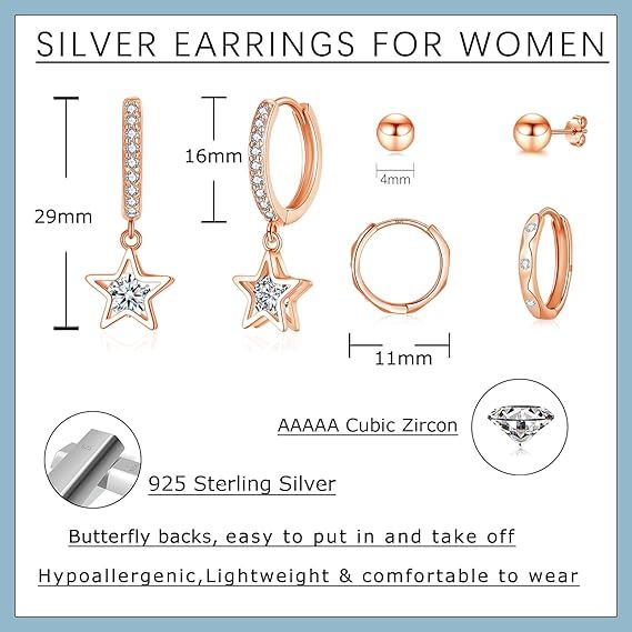 Silver Earrings Set With Cubic Zircon Star And Hoops obraz 2