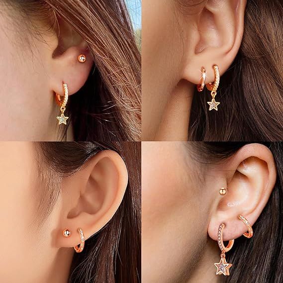 Silver Earrings Set With Cubic Zircon Star And Hoops obraz 4