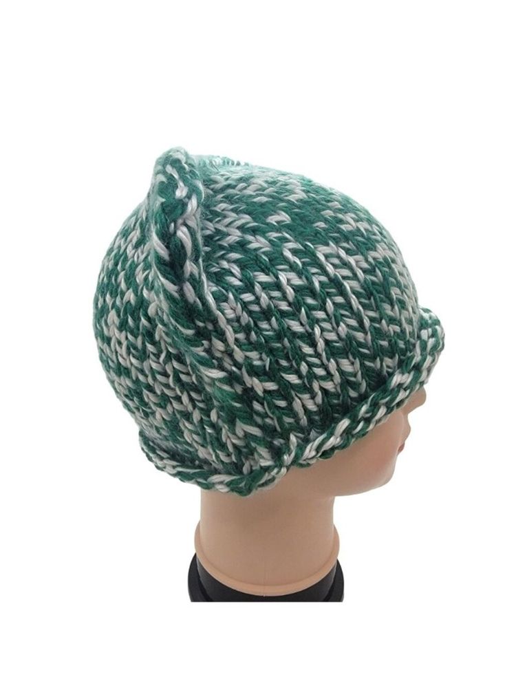 Green And White Knitted Hat With Cat Ears image 3