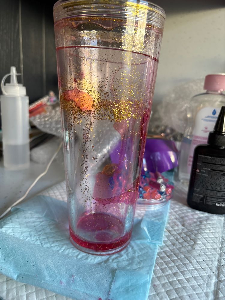 Pink Glitter Tumbler Cup lava drip 