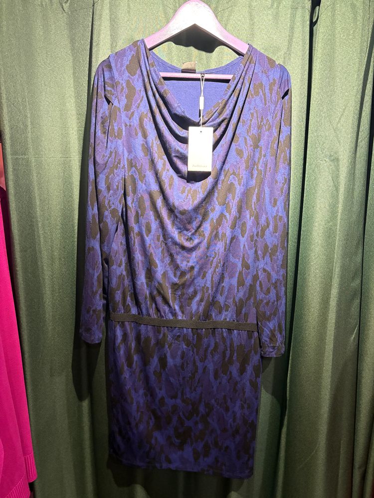 Blue And Black Patterned Long Sleeve Dress