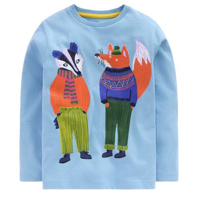 Mini Boden Boys Friends Long Sleeve Cotton Graphic Top In Light Blue