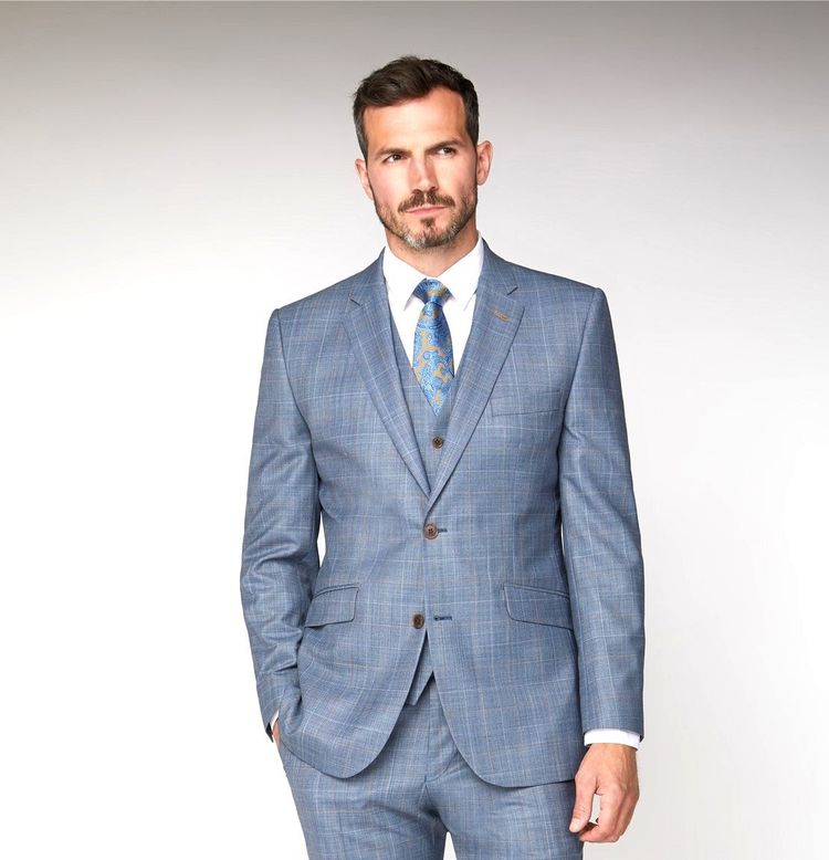 Scott Men's Tailored Fit Waistcoat 19204 in Blue/Tan Check Size 36 to 60 2
