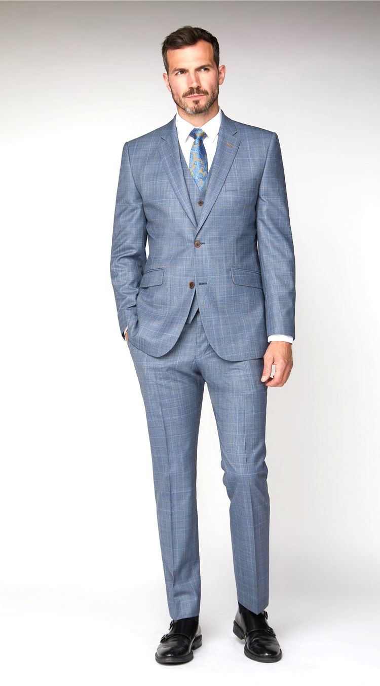 Scott Men's Tailored Fit Waistcoat 19204 in Blue/Tan Check Size 36 to 60 4