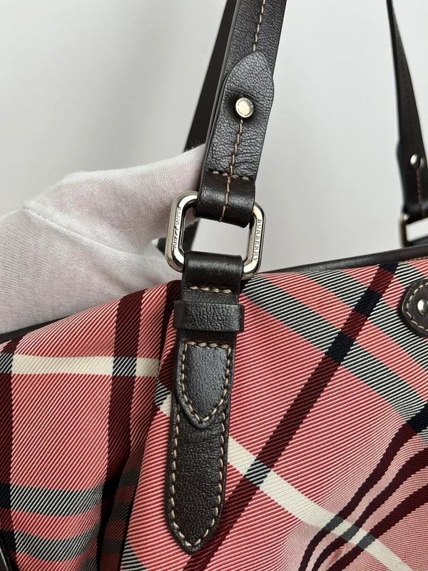 Burberry Blue Label Pink Checked Canvas/Leather Tote Bag image 3