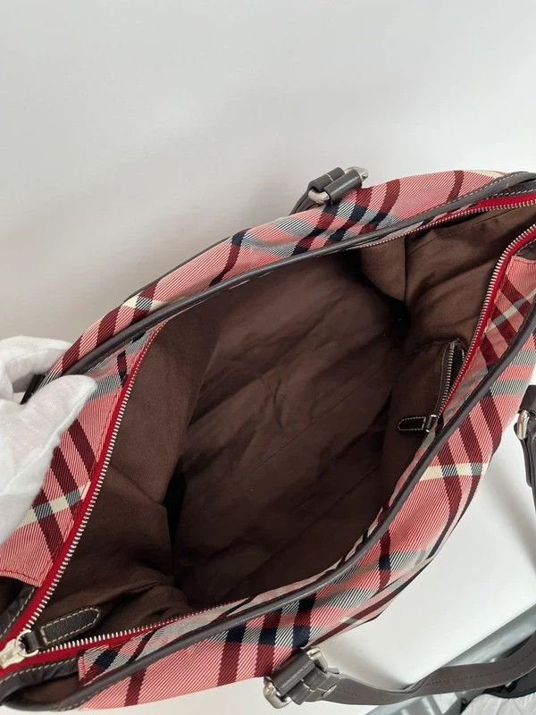 Burberry Blue Label Pink Checked Canvas/Leather Tote Bag image 8