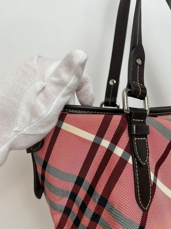 Burberry Blue Label Pink Checked Canvas/Leather Tote Bag image 6