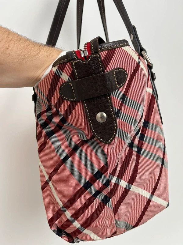 Burberry Blue Label Pink Checked Canvas/Leather Tote Bag image 4