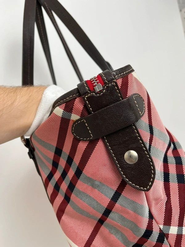 Burberry Blue Label Pink Checked Canvas/Leather Tote Bag image 5