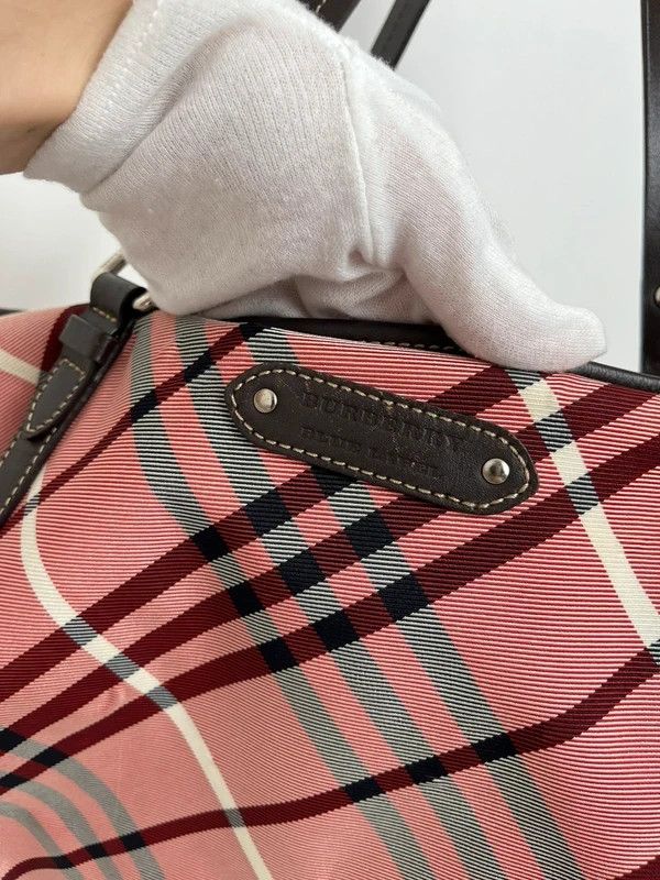 Burberry Blue Label Pink Checked Canvas/Leather Tote Bag image 2