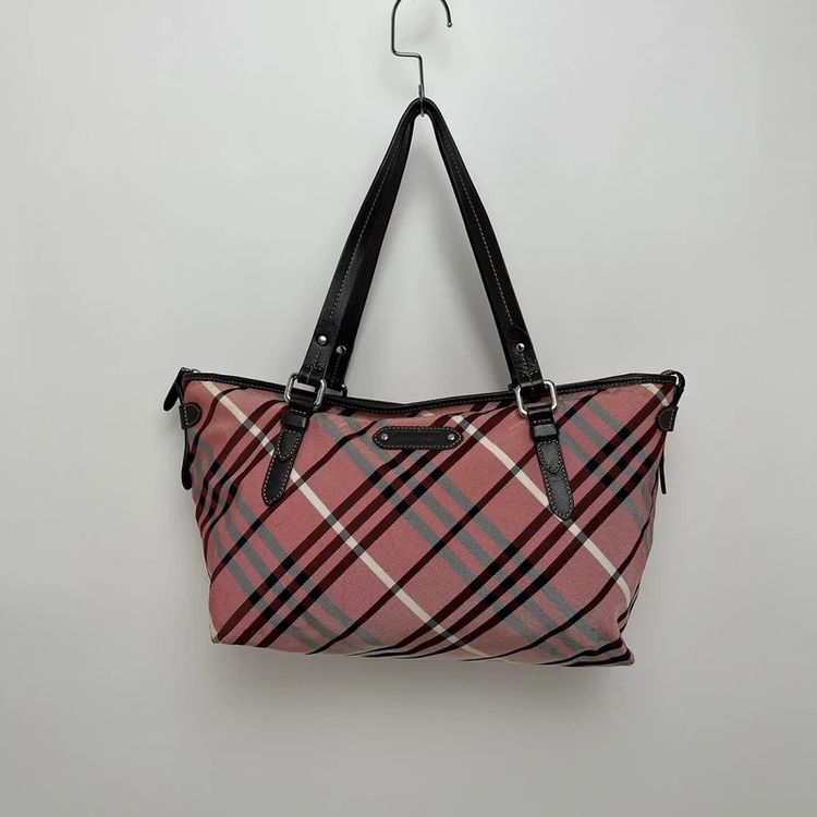 Burberry Blue Label Pink Checked Canvas/Leather Tote Bag image 1