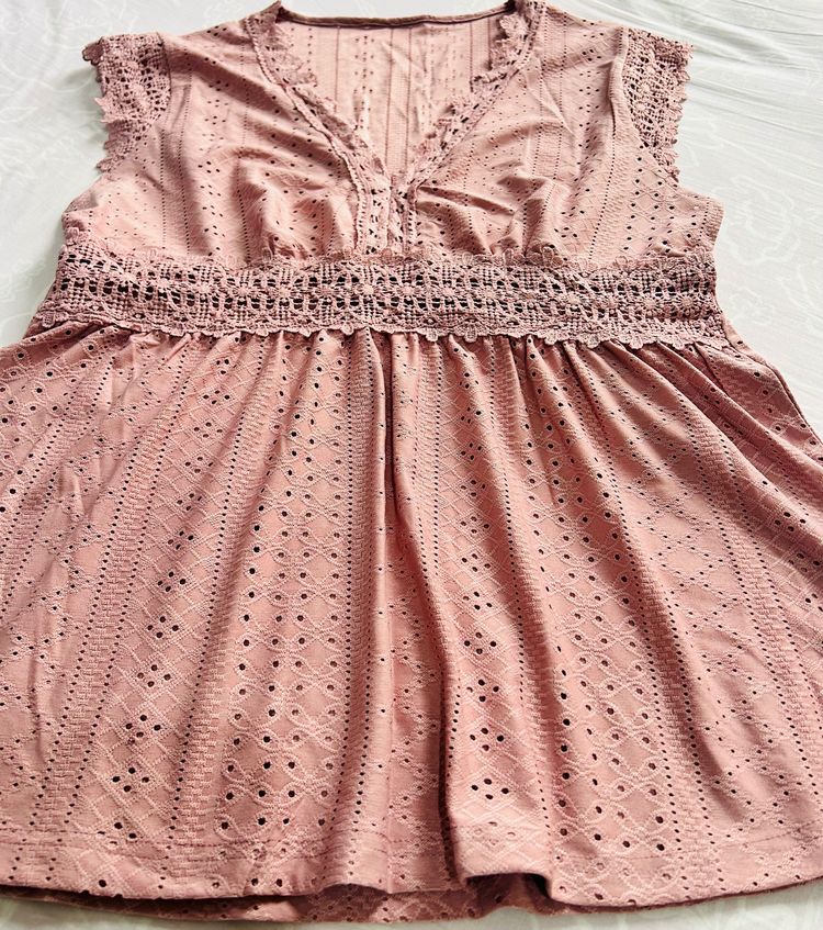 Pink Eyelet Lace Trim Sleeveless Top 6