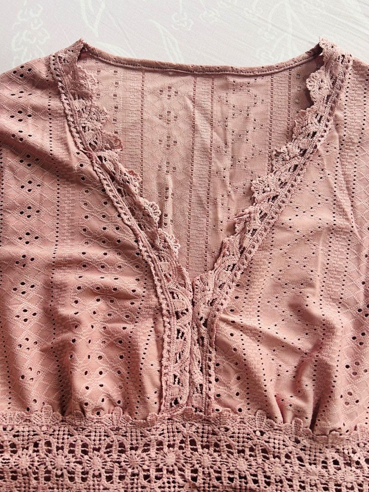 Pink Eyelet Lace Trim Sleeveless Top 7